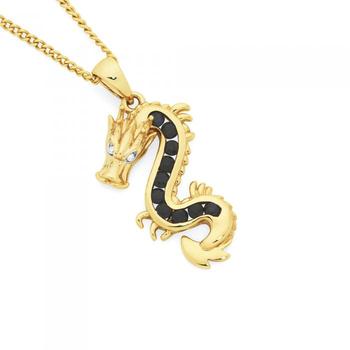 9ct Gold Black Sapphire & Diamond Dragon Pendant