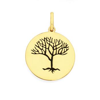9ct Gold Black Enamel Tree of Life Pendant