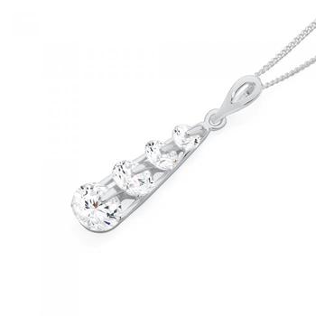 Silver Tapered Four CZ Drop Pendant
