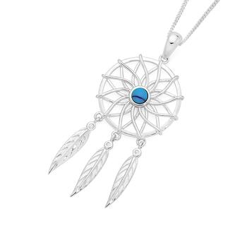Silver Reconsituted Turquoise Dreamcatcher Pendant