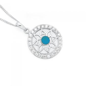 Silver CZ and Turquoise Tribal Pendant