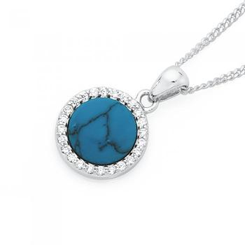 Silver Reconstituted Turquoise CZ Halo Pendant
