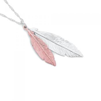 Silver and Rose Gold Plated Two Feathers Necklet