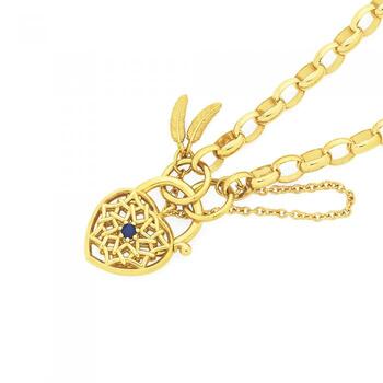 9ct Gold 19cm Belcher Created Sapphire Padlock Bracelet