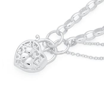 Silver Hearts Oval Belcher Padlock Bracelet