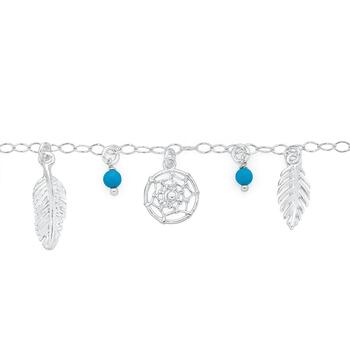 Silver Feather & Dreamcatcher Reconstituted Turquoise Bracelet