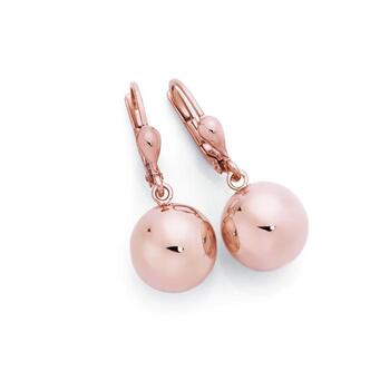 9ct Rose Gold on Silver Ball Leverback Drop Earrings