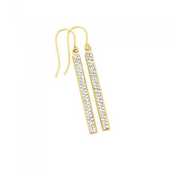 9ct Gold Crystal Bar Drop Hook Earrings