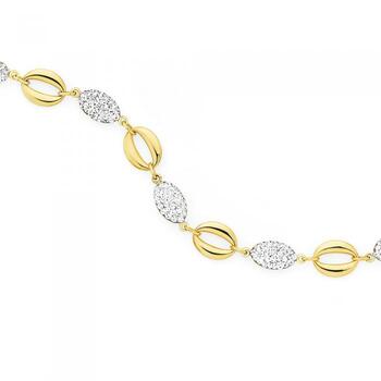 9ct Gold on Silver Crystal Oval Linked Bracelet