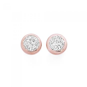 9ct Rose Gold on Silver Crystal Round Stud Earrings