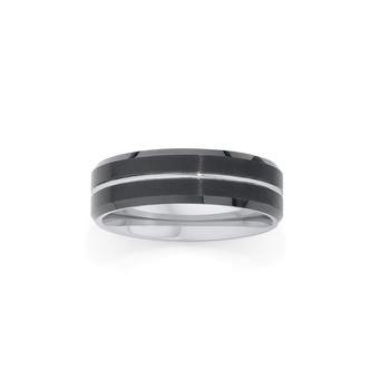 M+Y Tungsten Carbide Black and Centre Line Ring
