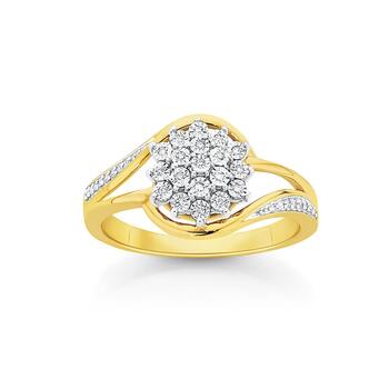 9ct Gold Diamond Cluster Swirl Dress Ring