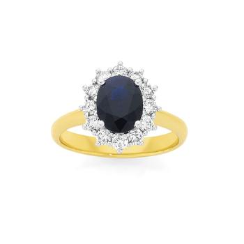 9ct Gold Sapphire & Diamond Royal Ring