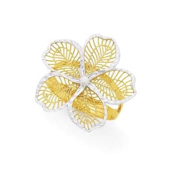 9ct Gold Two Tone Mesh Flower Ring