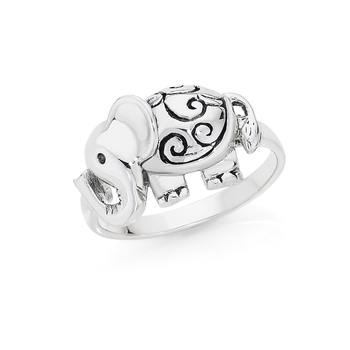 Silver Engraved Scroll Elephant Ring