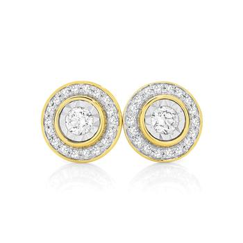 9ct Gold Diamond Halo Stud Earrings