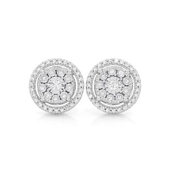 9ct Gold Diamond Miracle Set Round Halo Cluster Stud Earrings