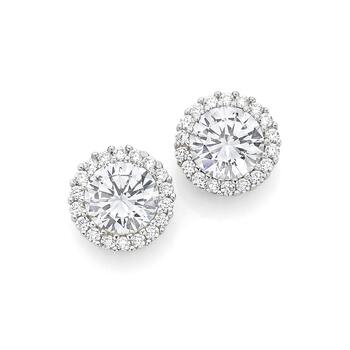 9ct Gold Cubic Zirconia Round Framed Stud Earrings