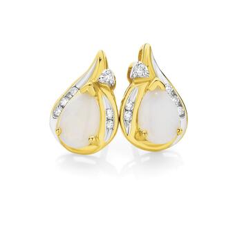 9ct Gold Opal & Diamond Teardrop Swirl Stud Earrings
