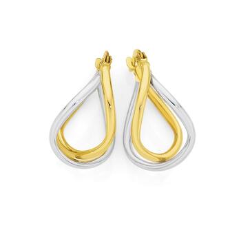 9ct Gold Two Tone Double Wave Hoop Earrings