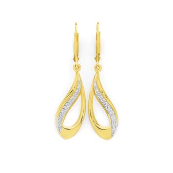 9ct Gold Two Tone Offset Pear Drop Earrings