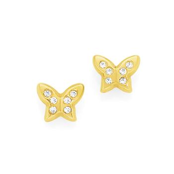 9ct Gold CZ Butterfly Stud Earrings