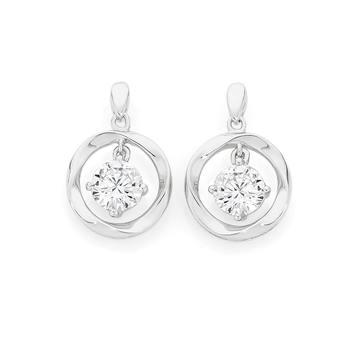 Silver Twist Circle With Drop CZ Earrings