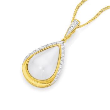 9ct Gold Cultured Mabe Pearl & Diamond Pendant
