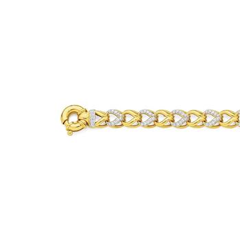 9ct Gold 19cm Solid CZ Interlock Bolt Ring Bracelet