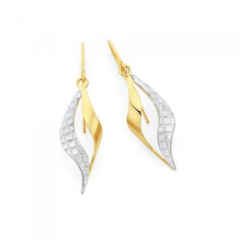 9ct Gold on Silver Stardust Glitter Wave Drop Earrings