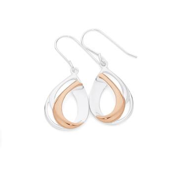 Silver & Rose Gold Plate Open Pear Hook Earrings