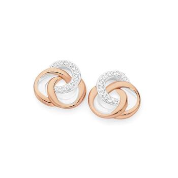 Silver & Rose Gold Plate CZ Knot Earrings