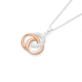 Silver & Rose Gold Plate CZ Knot Pendant