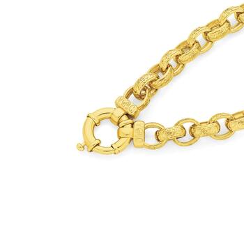 9ct Gold 19cm Patterned Solid Belcher Bolt Ring Bracelet