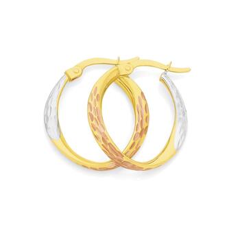 9ct Gold Tri Tone Oval Hoop Earrings