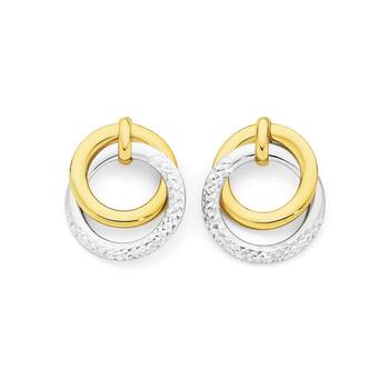 9ct Gold Two Tone Double Ring Stud Earrings
