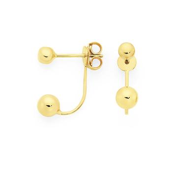 9ct Gold Duo Ball Drop Stud Earrings