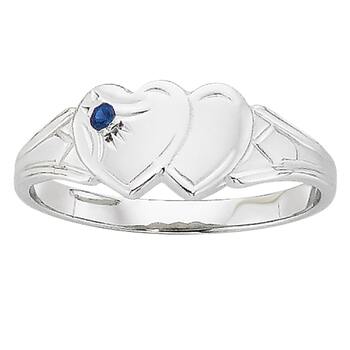 Silver Natural Sapphire Double Heart Signet Ring
