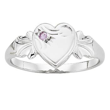 Silver Natural Pink Sapphire Heart Signet Ring