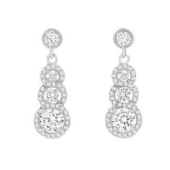 Silver Three Round Graduating CZ Cluster Drop Earrings