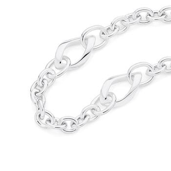 Silver 19cm Open Marquise & Oval Cable Bracelet