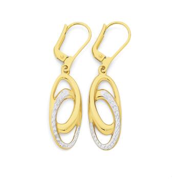 9ct Gold Two Tone Leverback Drop Earrings