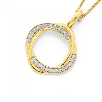 9ct Gold Diamond Open Intertwined Double Oval Pendant