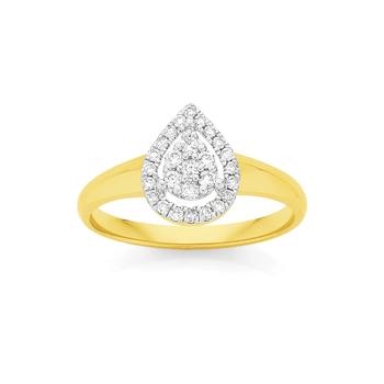 9ct Gold Diamond Pear Shape Cluster Ring