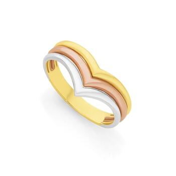 9ct Gold Tri Tone Wishbone Dress Ring
