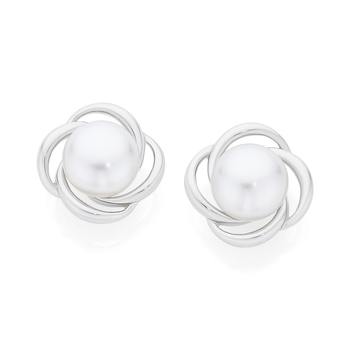 Silver Cultured Freshwater Pearl Flower Stud Earrings
