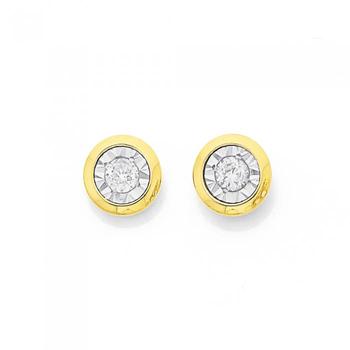 9ct Gold Diamond Bezel Set Stud Earrings