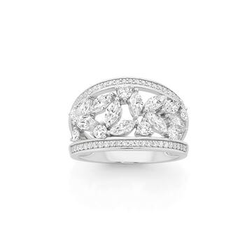 Silver CZ Flower Marquise Dress Ring
