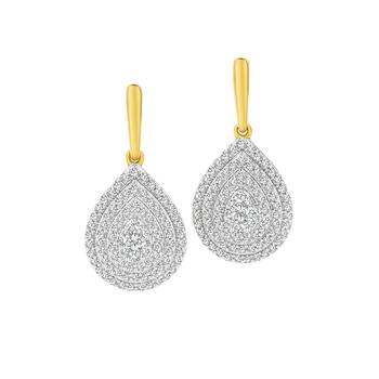 9ct Gold Diamond Pear Shape Drop Stud Earrings