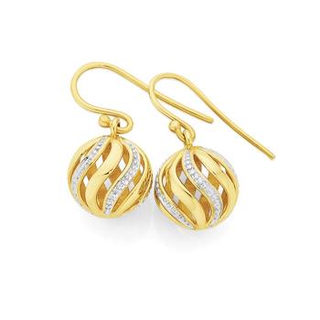 9ct Gold Two Tone 12mm Spinning Ball Earrings